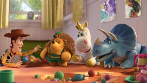 TOY STORY 3 (L-R) Woody, Mr. Pricklepants, Buttercup, Trixie ©Disney/Pixar. All Rights Reserved.